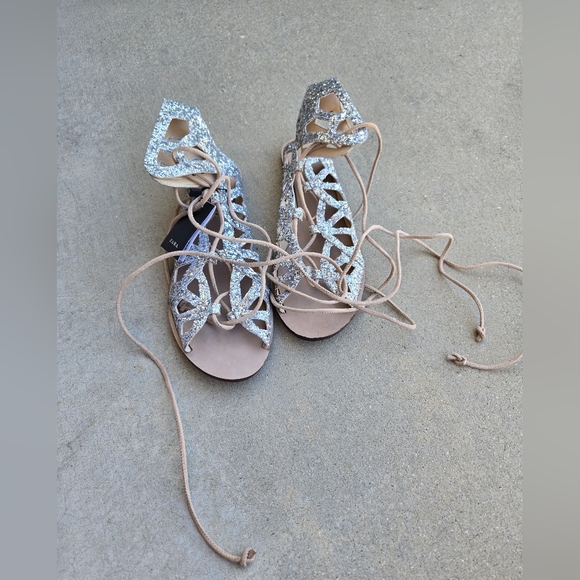 Zara Shoes - NWT Zara Silver Glitter Gladiator Sandals, 9